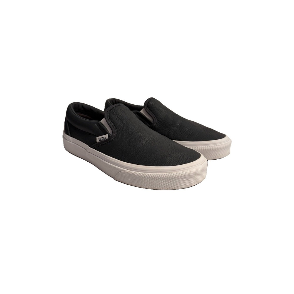 Vans Asher Deluxe Slip On Women 7.5 Black Tumble Leather Ortholite Padded Waffle